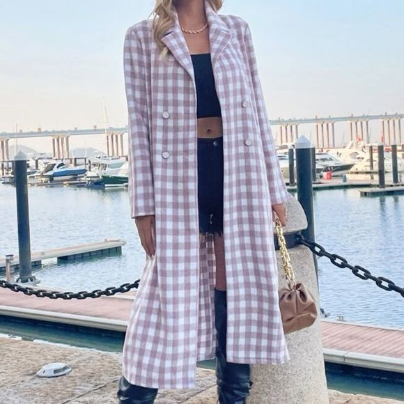 NWT shein Gingham women coat, jacket, size XS, NWT, lilac and beige - Picture 1 of 9